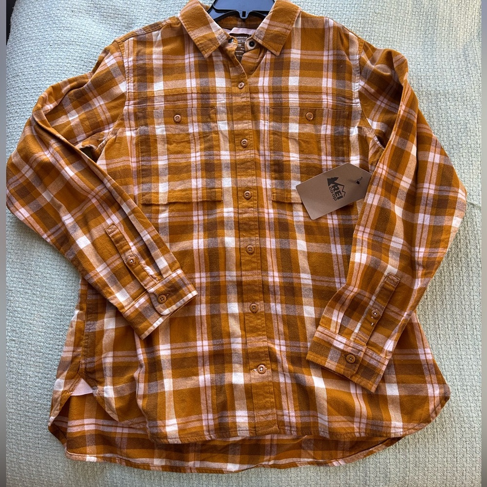 REI Flannel brown & yellow size Large